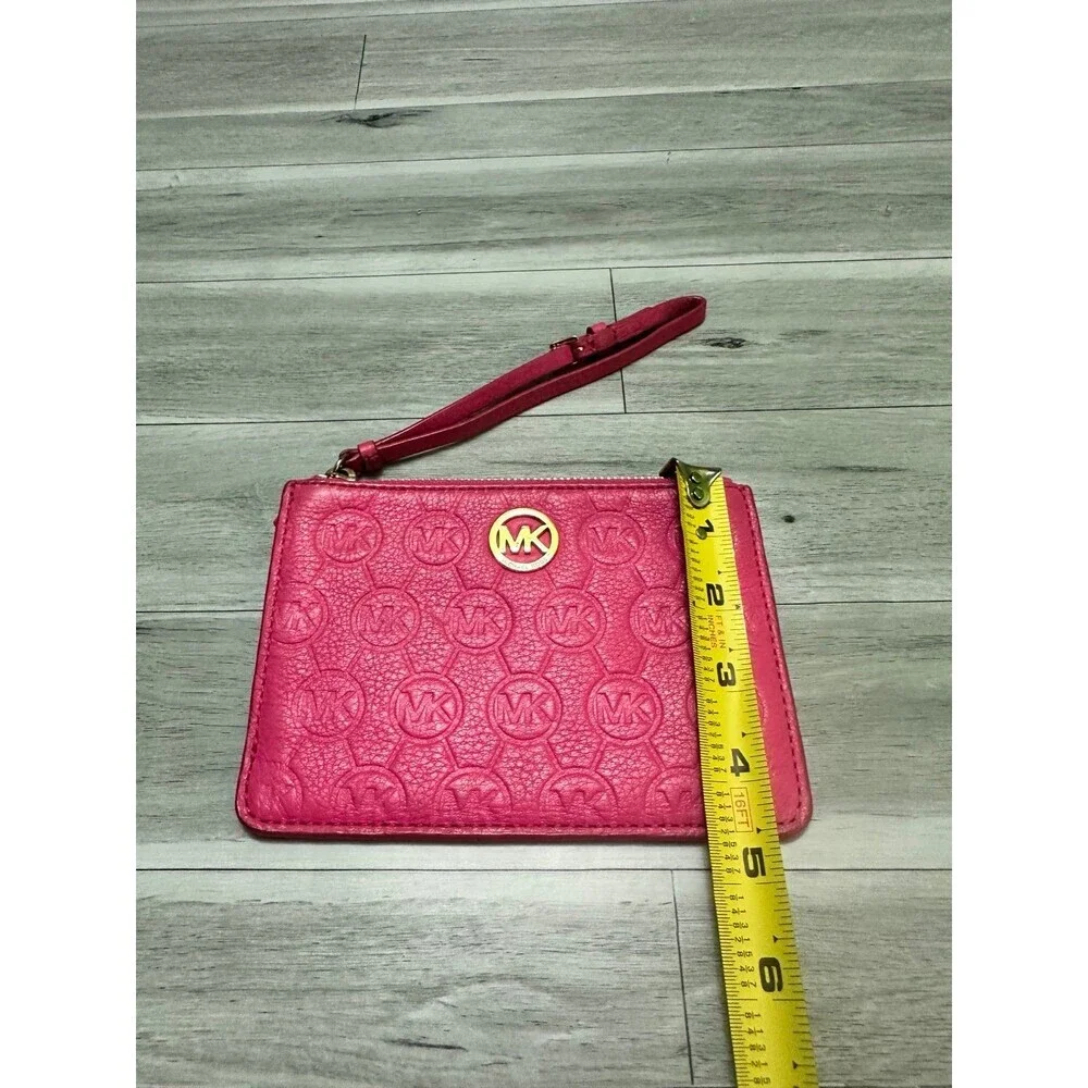 Michael Kors Fuchsia Embossed MK Logo Wristlet with Gold Accent